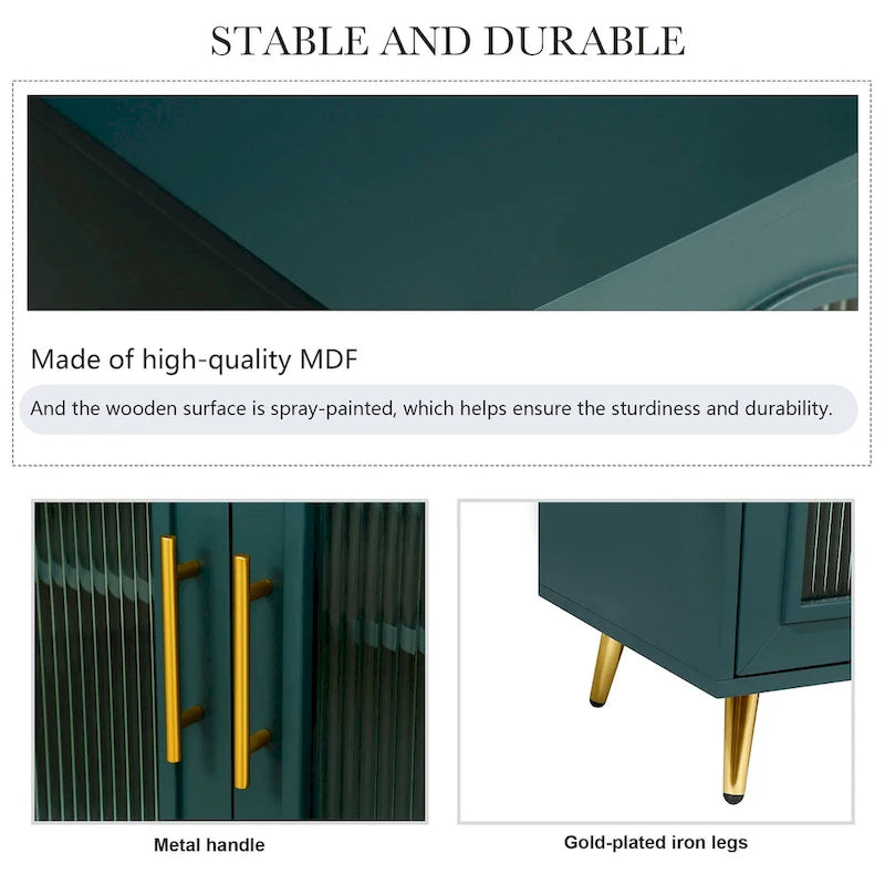 Glass Door TV Stand & Storage Sideboard with Adjustable Shelves