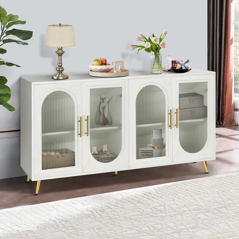 Glass Door TV Stand & Storage Sideboard with Adjustable Shelves