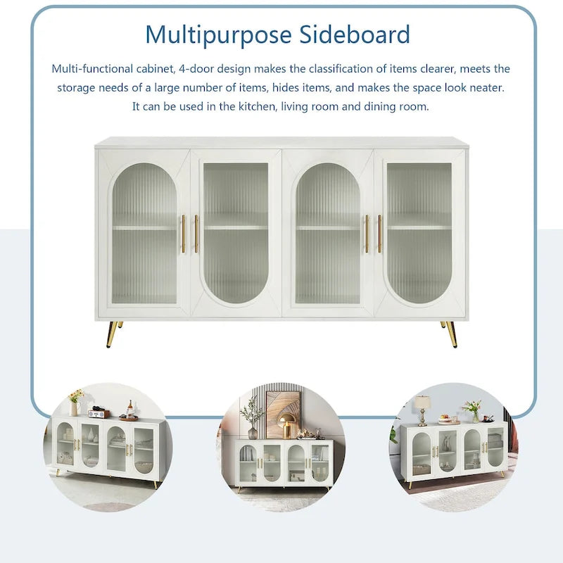 Glass Door TV Stand & Storage Sideboard with Adjustable Shelves