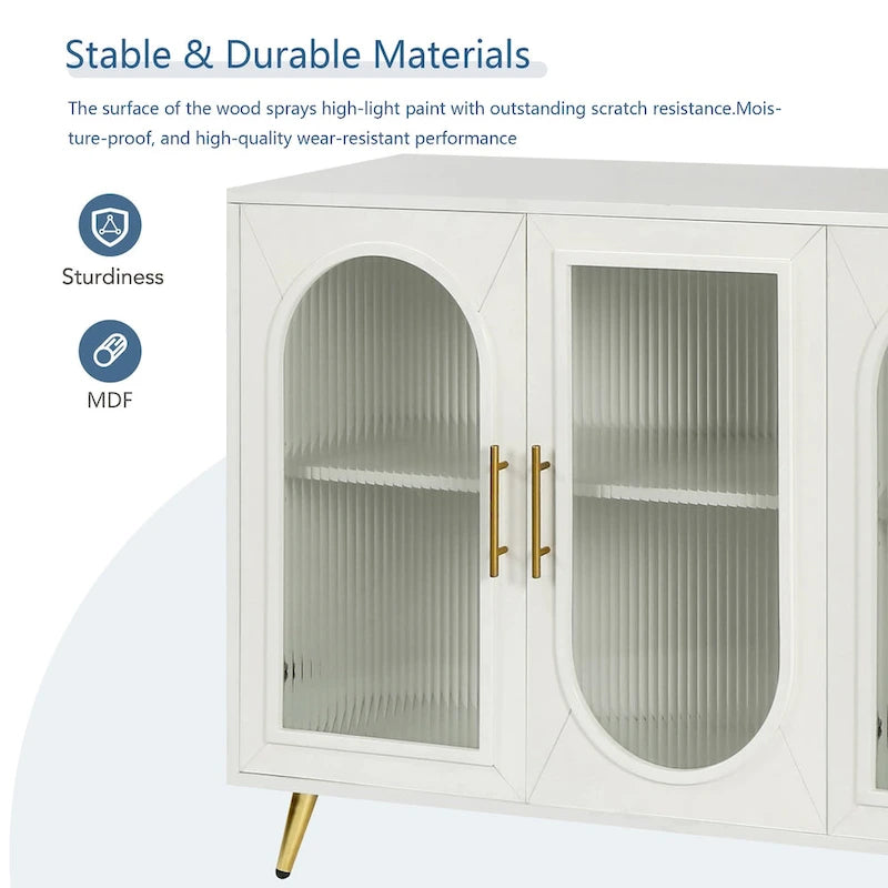 Glass Door TV Stand & Storage Sideboard with Adjustable Shelves