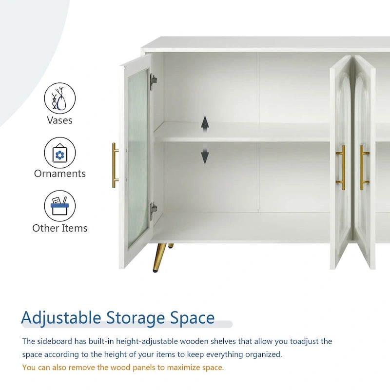 Glass Door TV Stand & Storage Sideboard with Adjustable Shelves