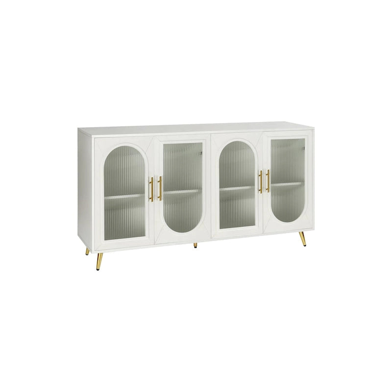 Glass Door TV Stand & Storage Sideboard with Adjustable Shelves