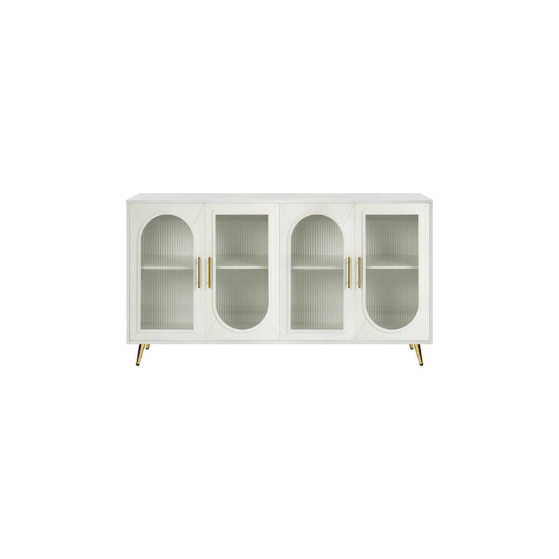 Glass Door TV Stand & Storage Sideboard with Adjustable Shelves
