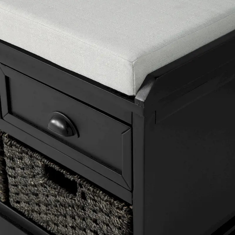 Wood Storage Bench with Drawers and Baskets