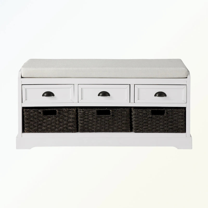 Wood Storage Bench with Drawers and Baskets