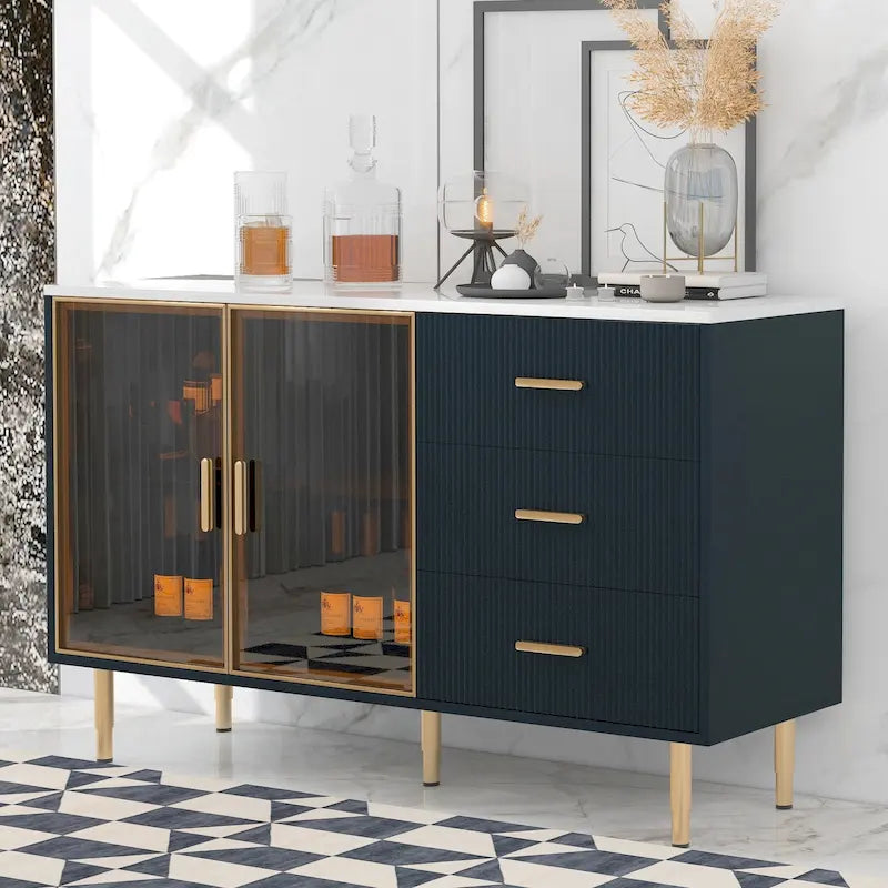 Modern Light Luxury Sideboard with Glass Doors and Drawers