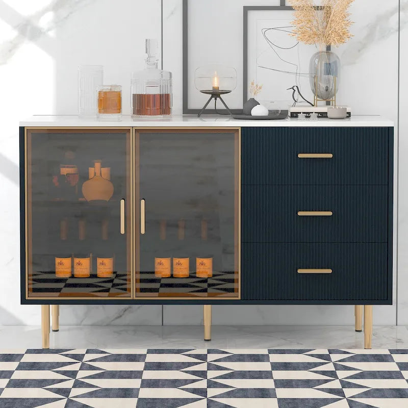 Modern Light Luxury Sideboard with Glass Doors and Drawers