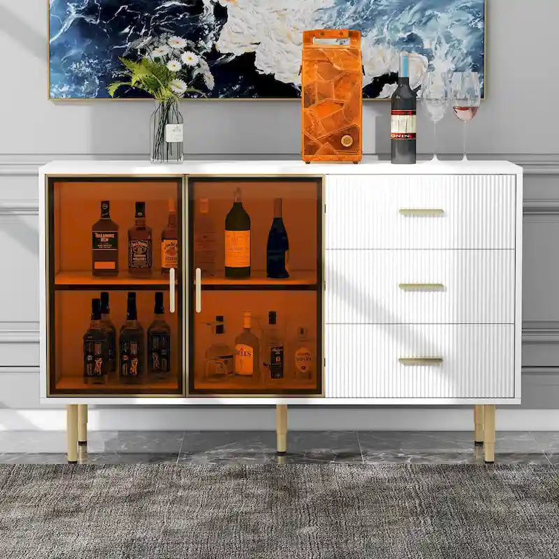 Modern Light Luxury Sideboard with Glass Doors and Drawers