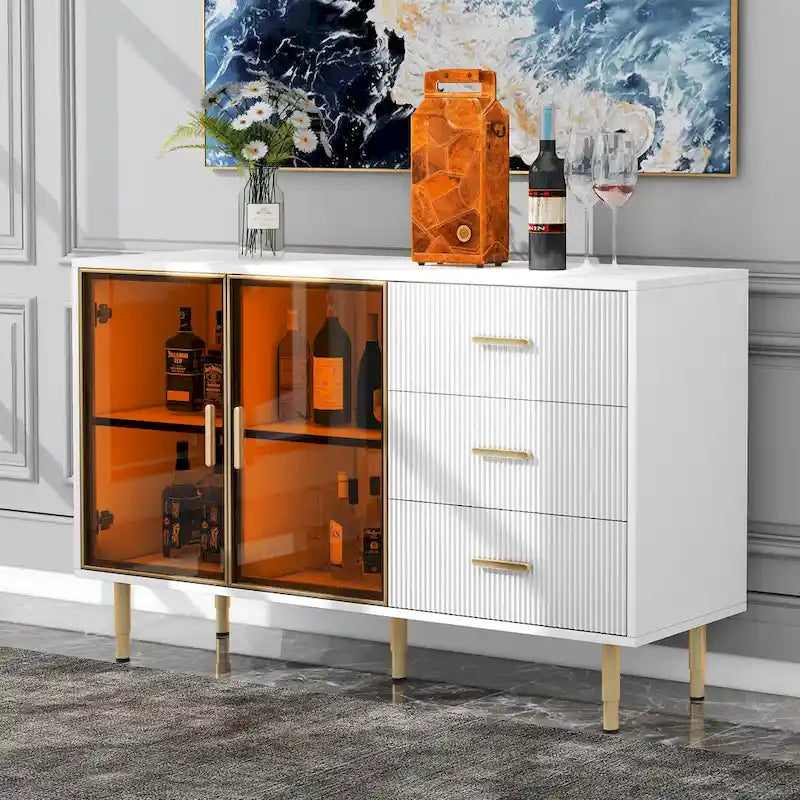 Modern Light Luxury Sideboard with Glass Doors and Drawers