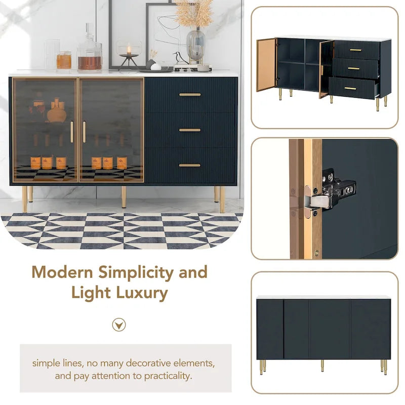 Modern Light Luxury Sideboard with Glass Doors and Drawers