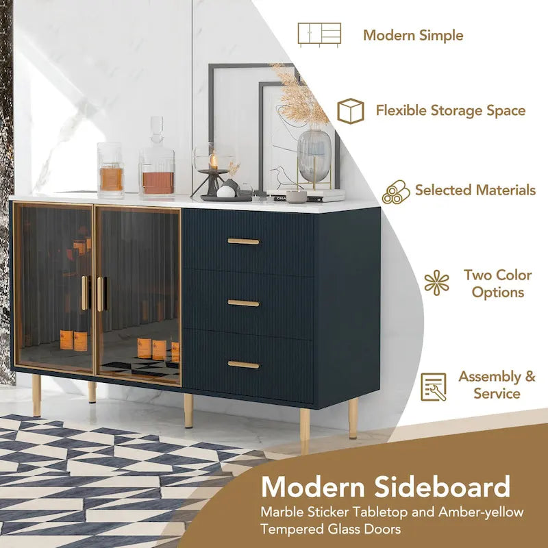 Modern Light Luxury Sideboard with Glass Doors and Drawers