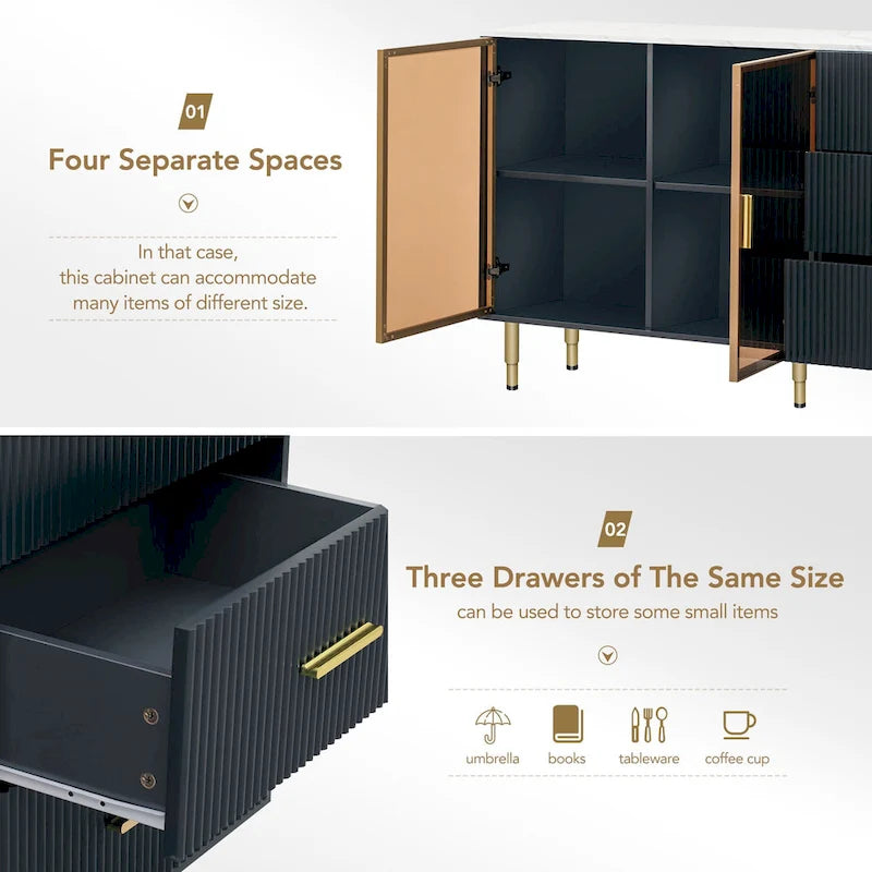 Modern Light Luxury Sideboard with Glass Doors and Drawers
