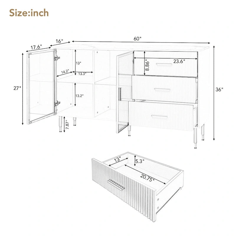 Modern Light Luxury Sideboard with Glass Doors and Drawers