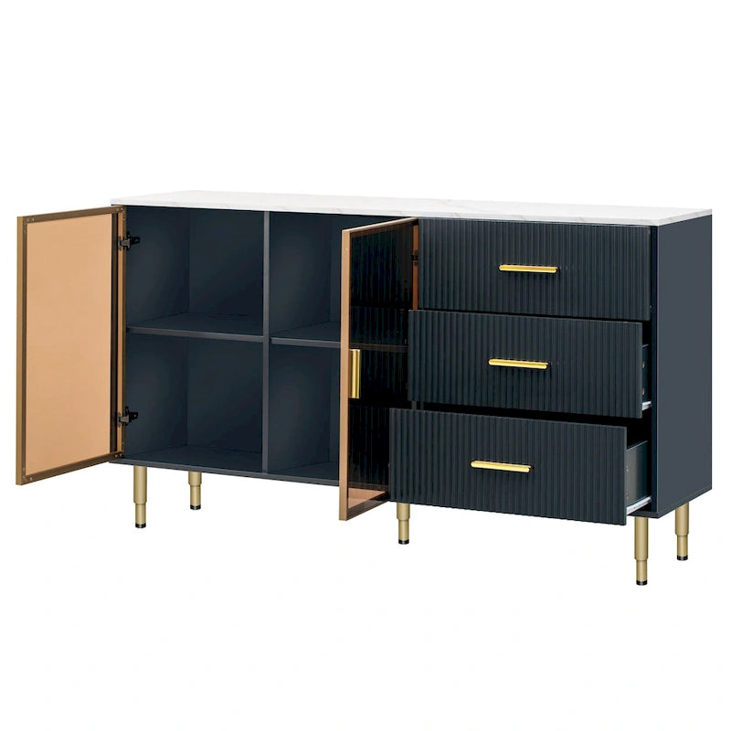 Modern Light Luxury Sideboard with Glass Doors and Drawers