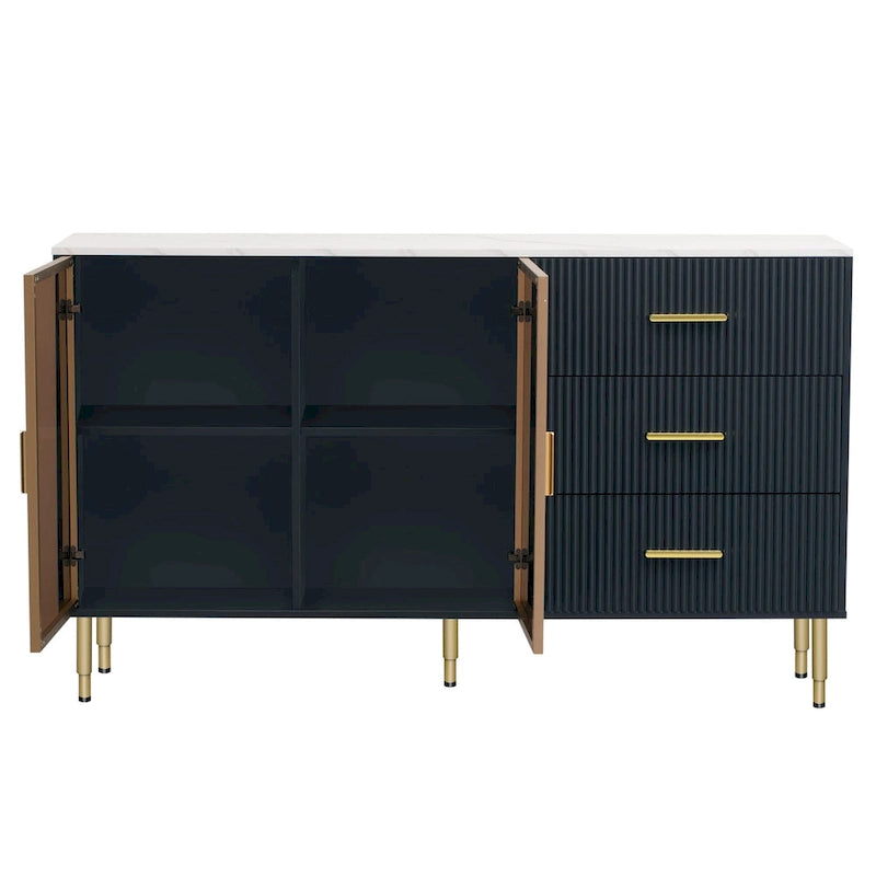 Modern Light Luxury Sideboard with Glass Doors and Drawers