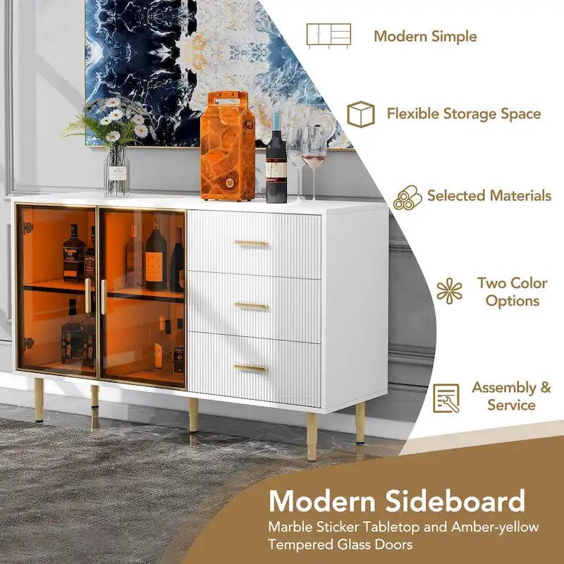 Modern Light Luxury Sideboard with Glass Doors and Drawers