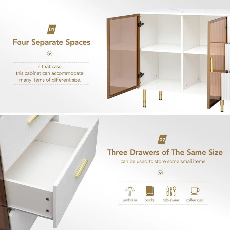 Modern Light Luxury Sideboard with Glass Doors and Drawers