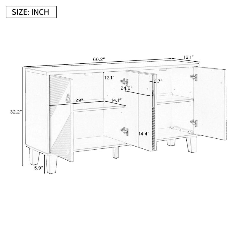 Geometric Pattern Sideboard Cabinet with Adjustable Shelves and Round Handles