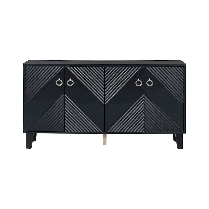 Geometric Pattern Sideboard Cabinet with Adjustable Shelves and Round Handles