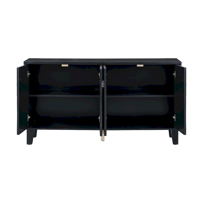 Credenza con motivo geometrico, ripiani regolabili e maniglie rotonde