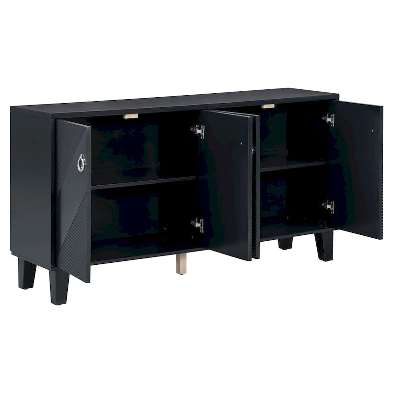 Credenza con motivo geometrico, ripiani regolabili e maniglie rotonde