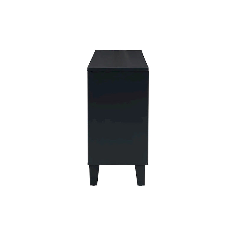Credenza con motivo geometrico, ripiani regolabili e maniglie rotonde