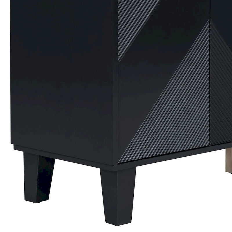 Credenza con motivo geometrico, ripiani regolabili e maniglie rotonde