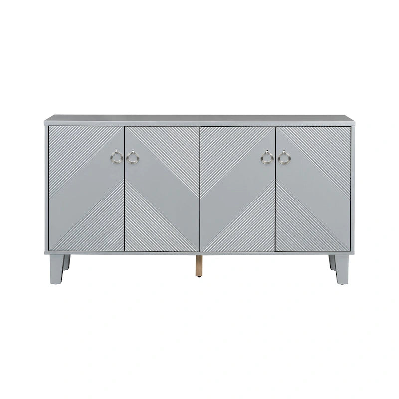 Credenza con motivo geometrico, ripiani regolabili e maniglie rotonde