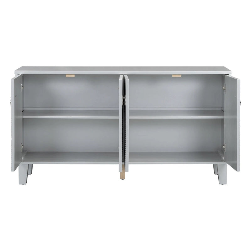Credenza con motivo geometrico, ripiani regolabili e maniglie rotonde