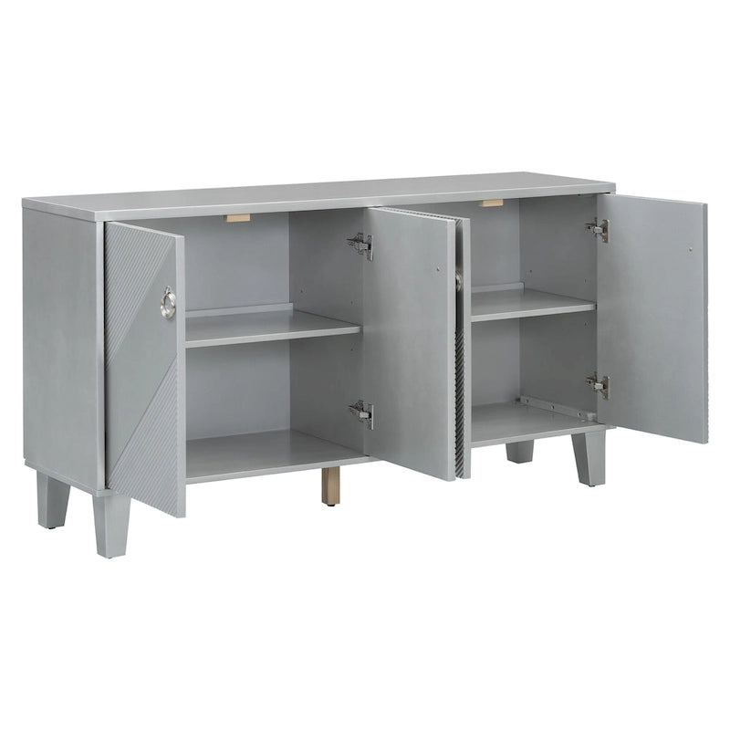 Credenza con motivo geometrico, ripiani regolabili e maniglie rotonde