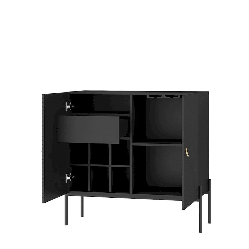 Buffet Sideboard Cabinet with Drawers, Double Door Storage and 6-Bottle Wine Rack – Black