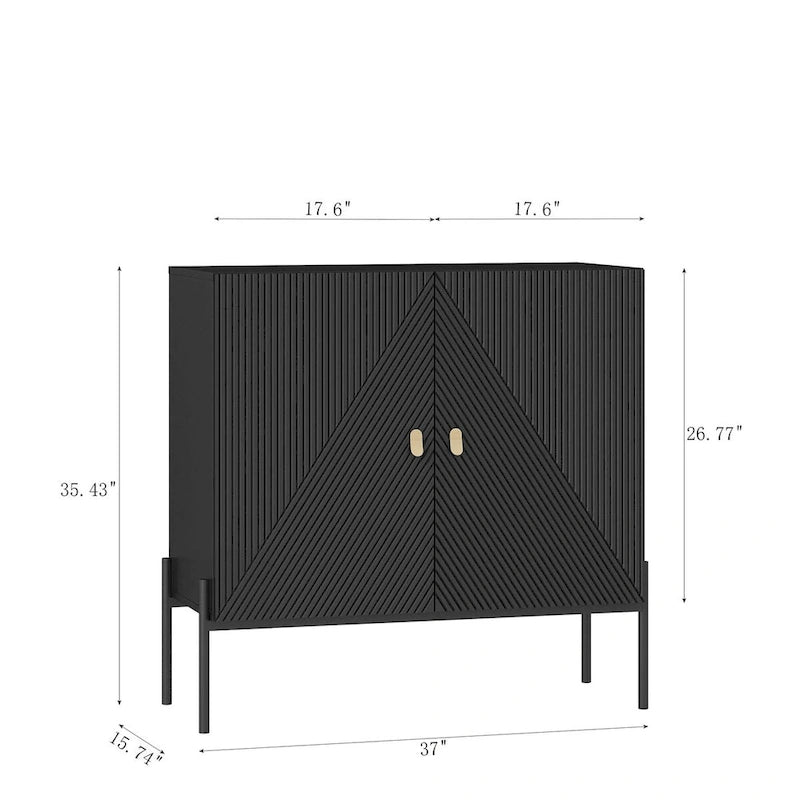 Buffet Sideboard Cabinet with Drawers, Double Door Storage and 6-Bottle Wine Rack – Black