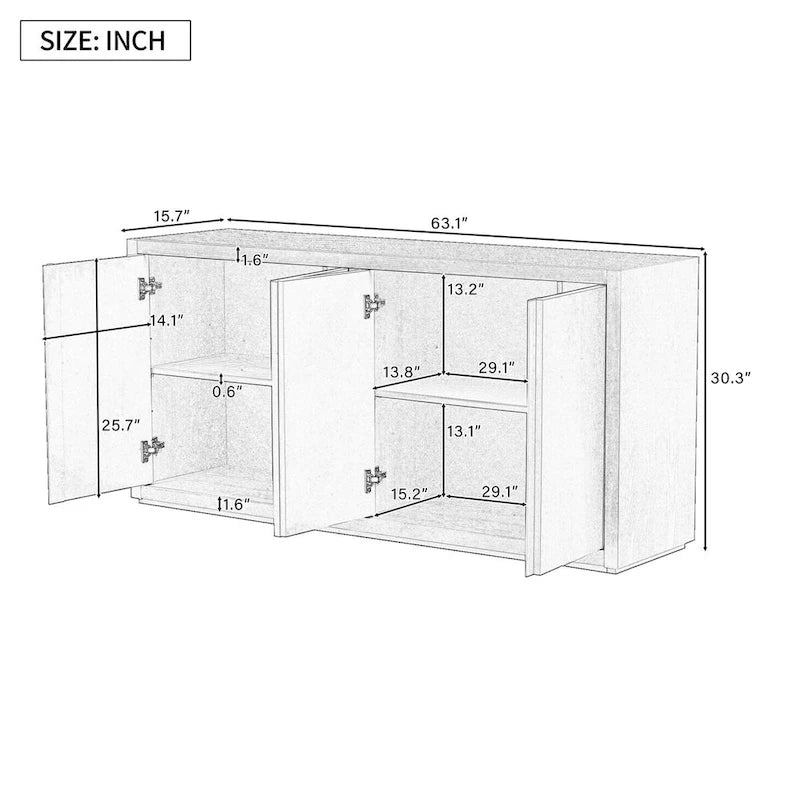 4-Door Ash Veneer Sideboard with Adjustable Shelves