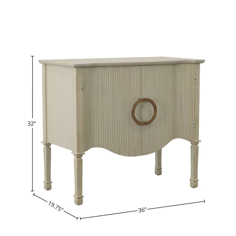 Credenza color crema effetto anticato a 2 ante con maniglie in ottone e struttura in mogano