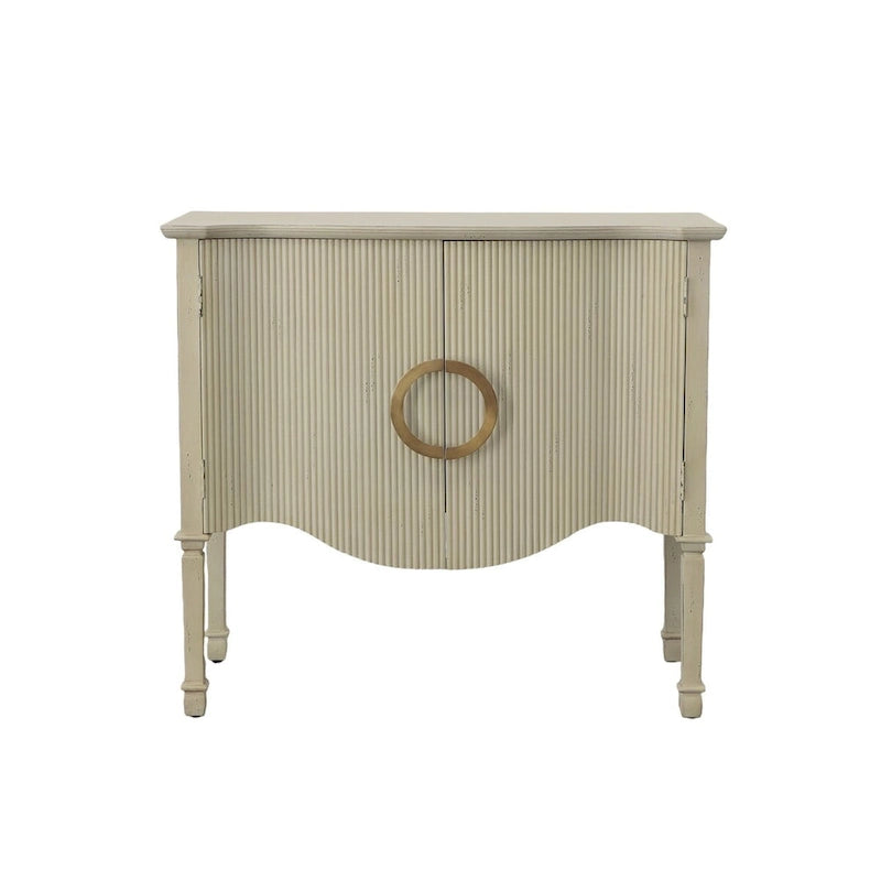 Distressed Cream 2-Door Sideboard with Brass Handles and Mahogany Frame