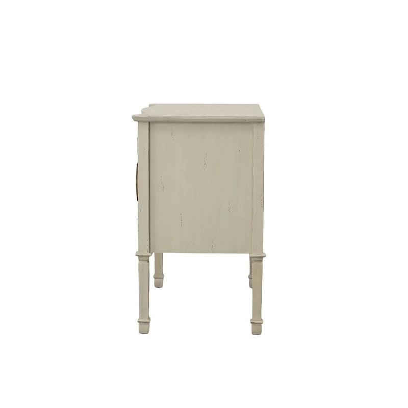 Distressed Cream 2-Door Sideboard with Brass Handles and Mahogany Frame