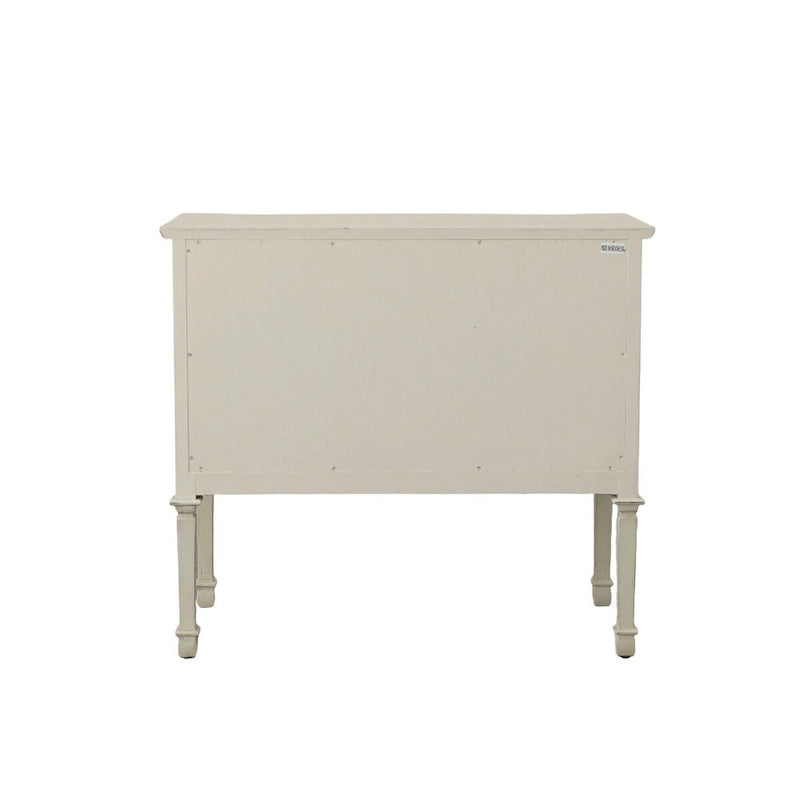 Distressed Cream 2-Door Sideboard with Brass Handles and Mahogany Frame