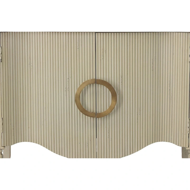 Credenza color crema effetto anticato a 2 ante con maniglie in ottone e struttura in mogano