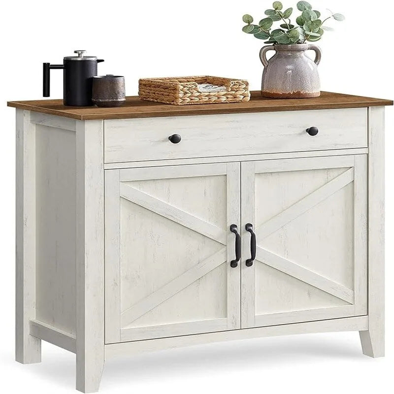 Barn Door Buffet Cabinet with Drawer & Adjustable Shelf
