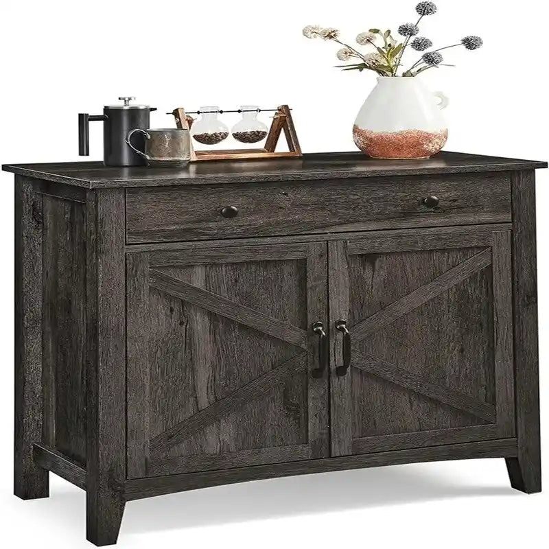 Barn Door Buffet Cabinet with Drawer & Adjustable Shelf