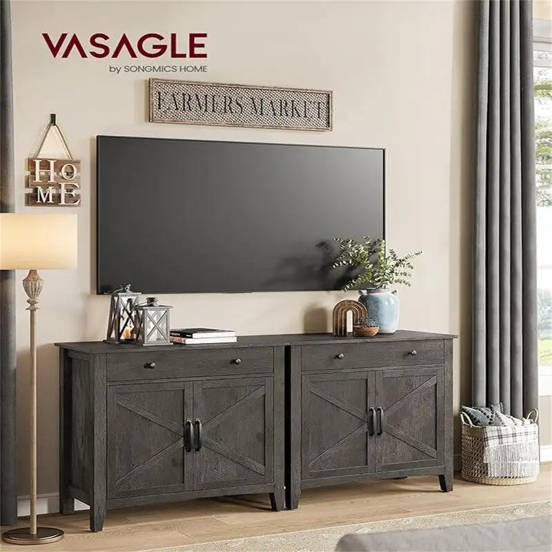 Barn Door Buffet Cabinet with Drawer & Adjustable Shelf