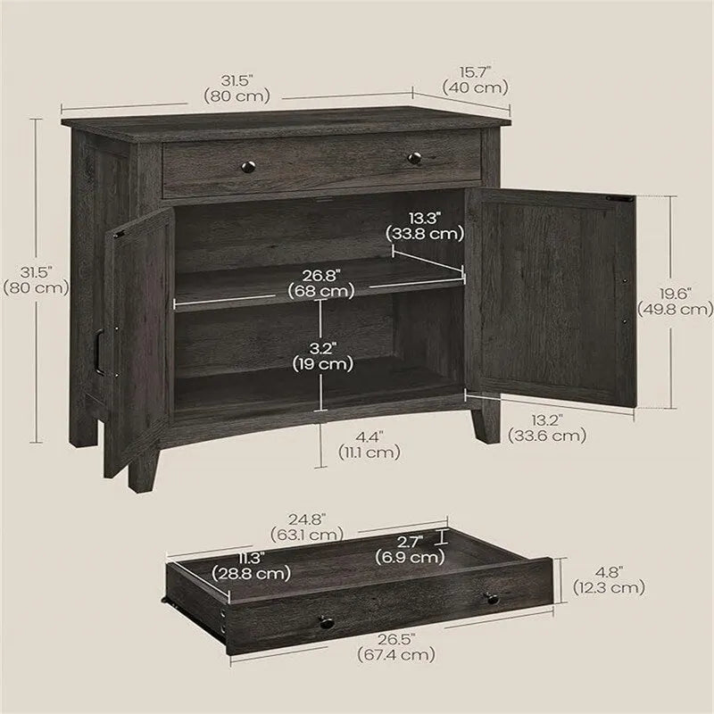 Barn Door Buffet Cabinet with Drawer & Adjustable Shelf