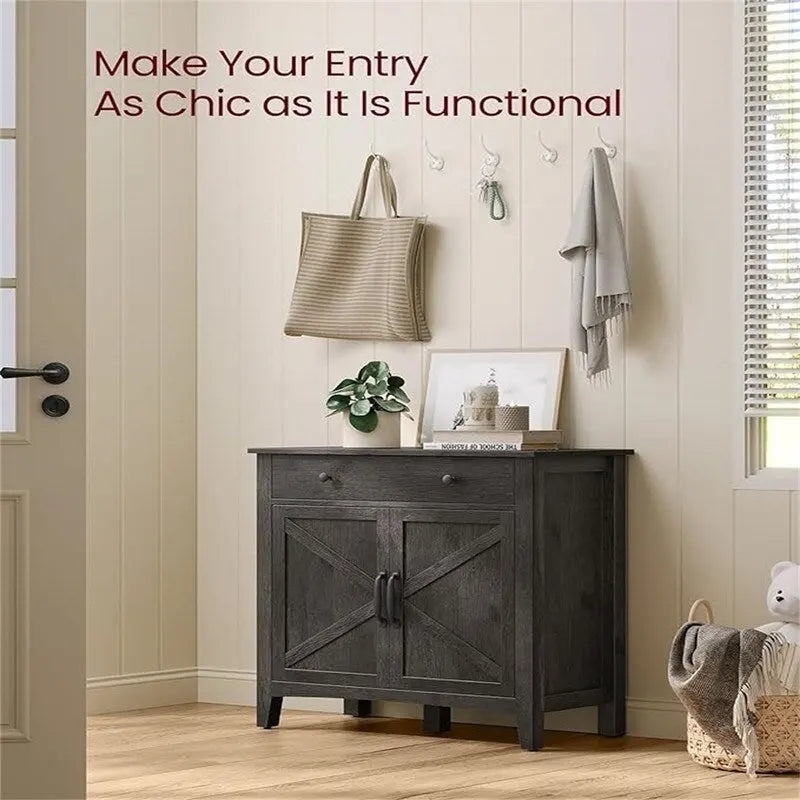 Barn Door Buffet Cabinet with Drawer & Adjustable Shelf