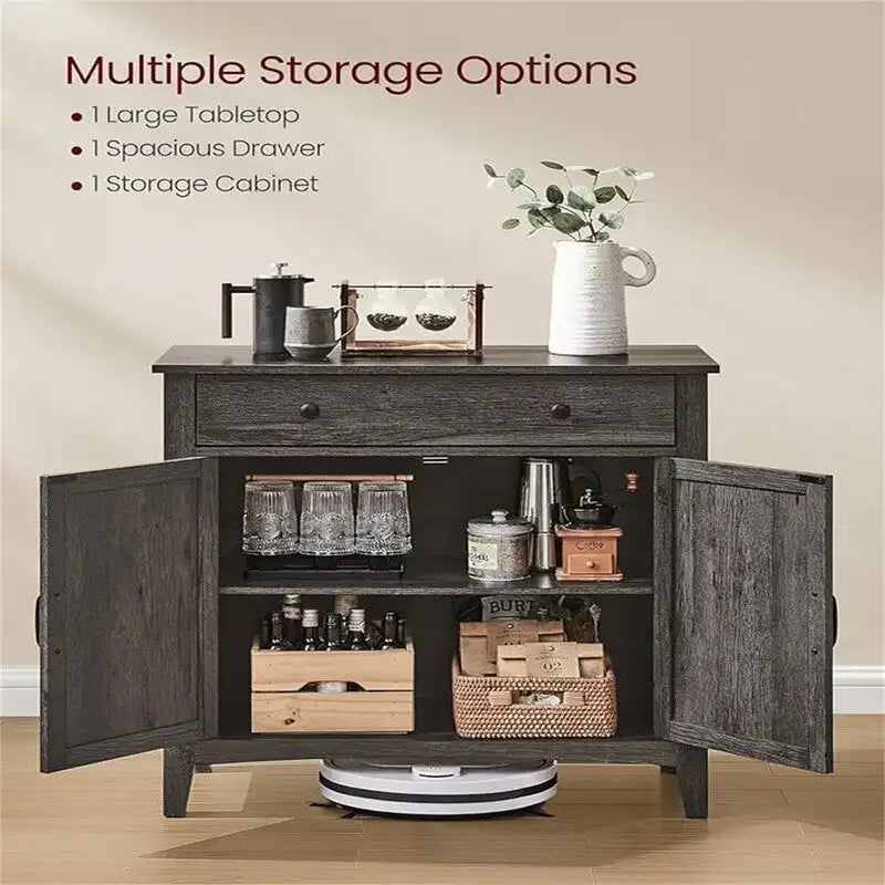 Barn Door Buffet Cabinet with Drawer & Adjustable Shelf