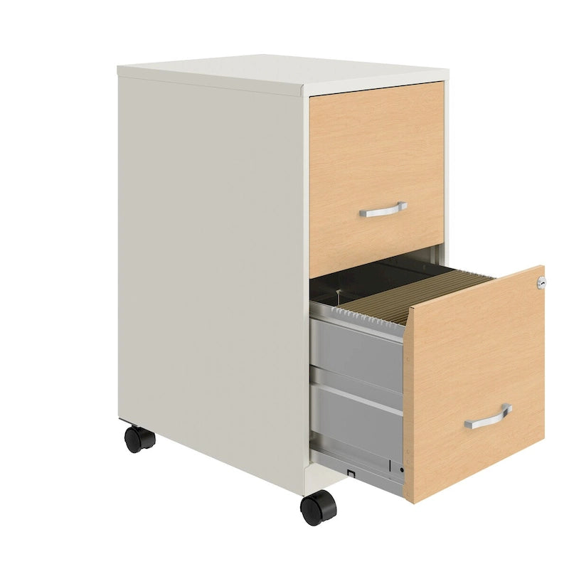 2-Drawer Mobile Metal File Cabinet with Locking Drawers and Wood-Pattern Fronts