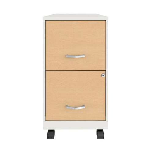 2-Drawer Mobile Metal File Cabinet with Locking Drawers and Wood-Pattern Fronts
