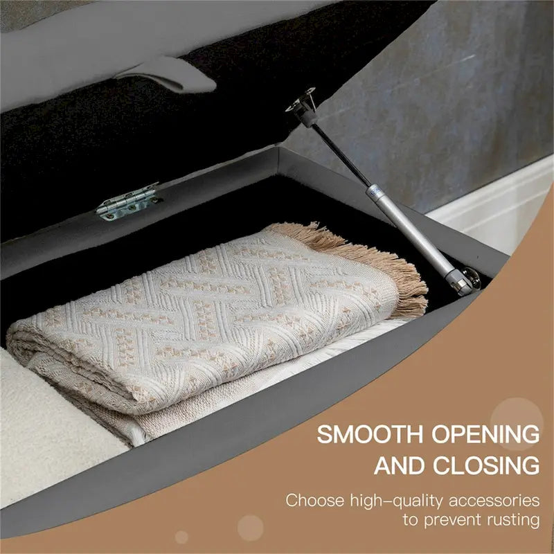 Banco otomano de almacenamiento de lino con capitoné de botones y estructura de madera maciza - gris oscuro antiguo