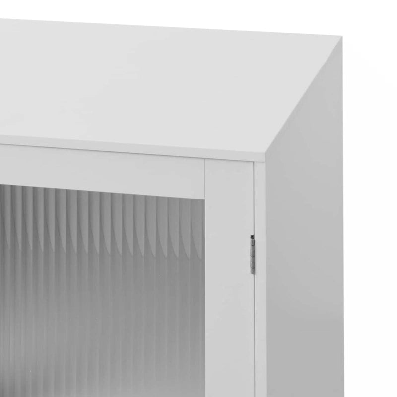 Mobiletto contenitore bianco per bagno con 2 ante in vetro e ripiano regolabile