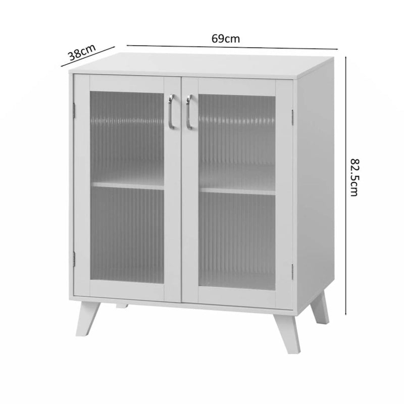 White Bathroom Storage Cabinet with 2 Glass Doors and Adjustable Shelf