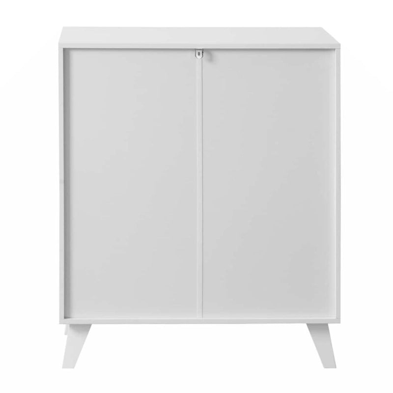 White Bathroom Storage Cabinet with 2 Glass Doors and Adjustable Shelf